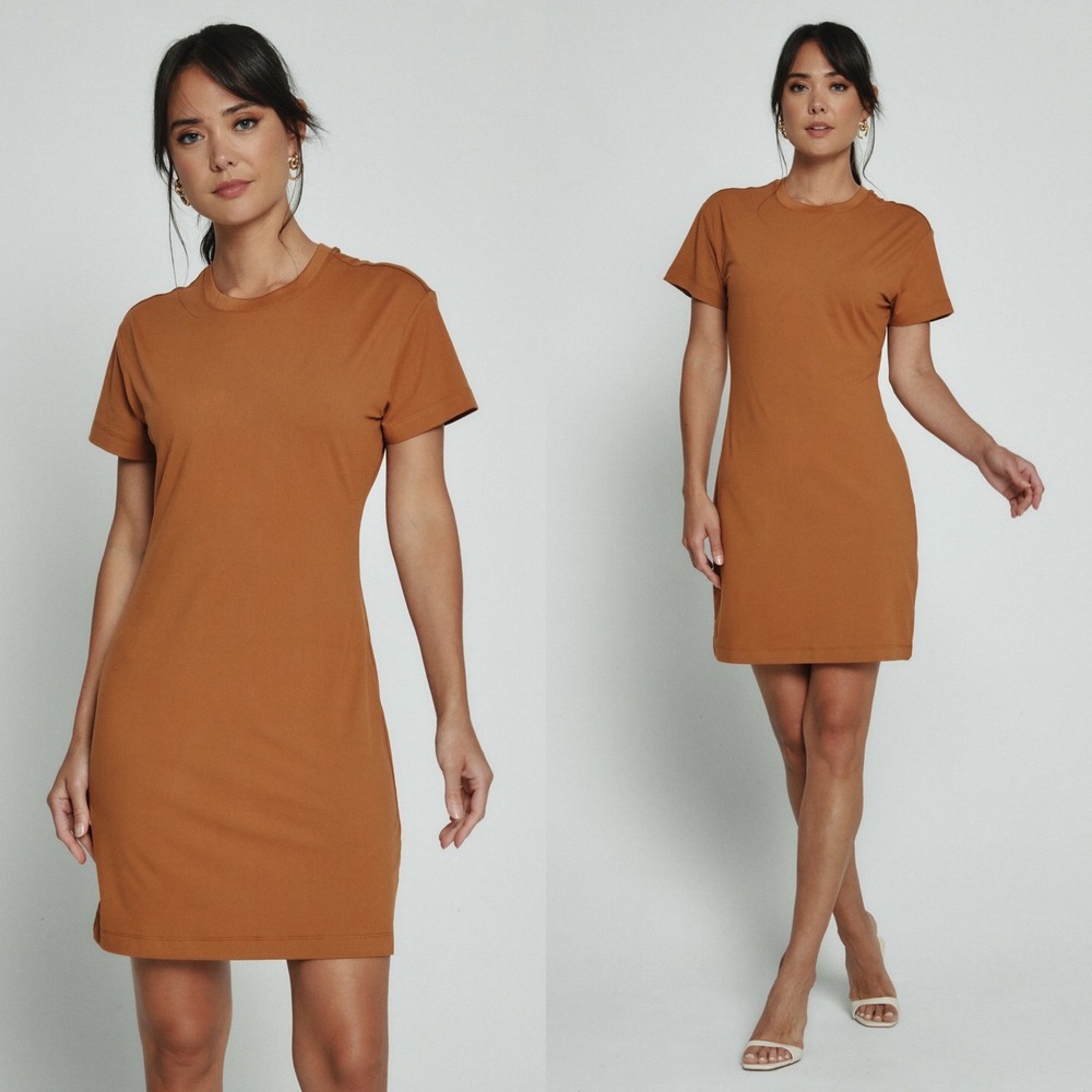 7DIAMONDS Core Womens‎ T-Shirt Dress Rust Brown Short Sleeve Mini WCD-8000 L